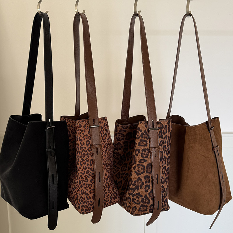 Bucket Bag Suede - INS Suede Composite Bag Retro Leopard