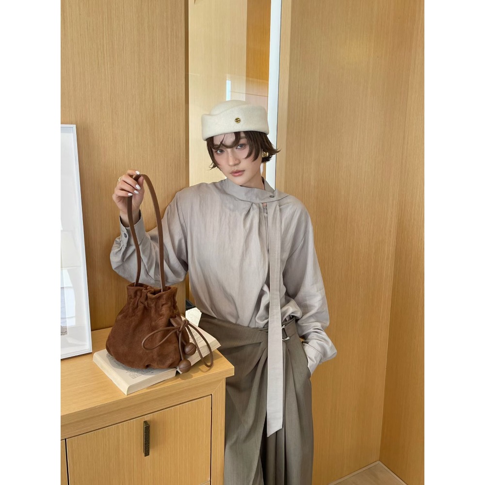 Bucket Bag Suede - Vintage Leopard Print Drawstring Fashion Bucket