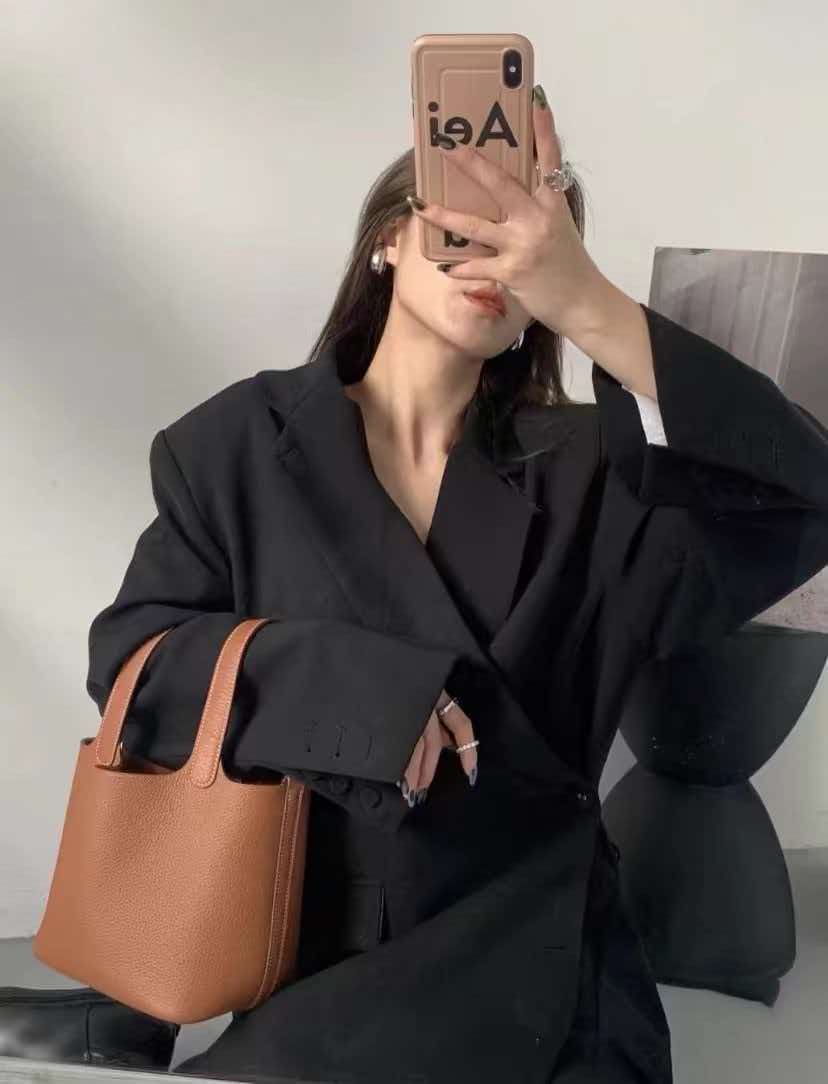 Bucket Bag Suede - Leather Vegetable Basket, Women's Bag, Bucket