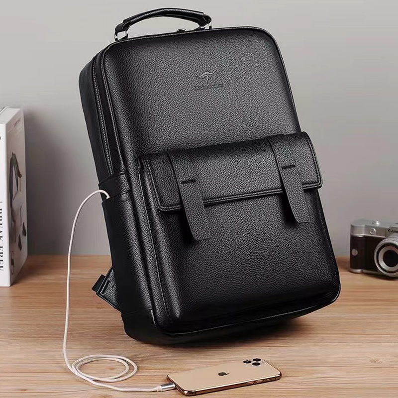 Luxury Bags Laptop - Men's luxury leather backpack with USB