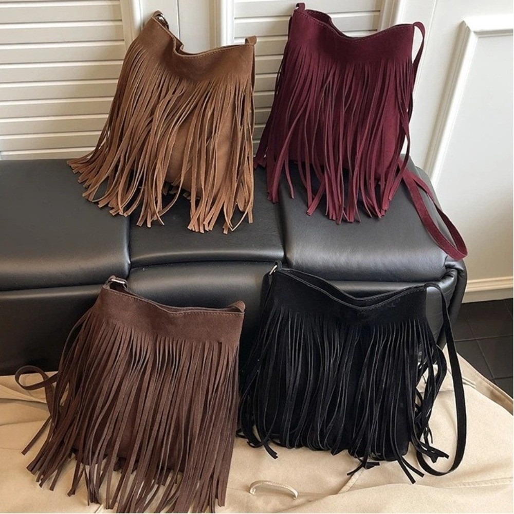 Fashion Suede Fringe Crossbody - Bucket Bag Suede ulasan dan harga