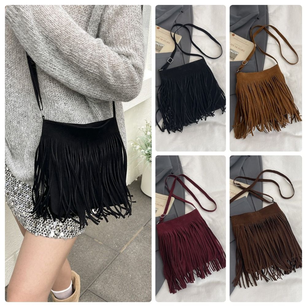 Fashion Suede Fringe Crossbody - Bucket Bag Suede ulasan dan harga