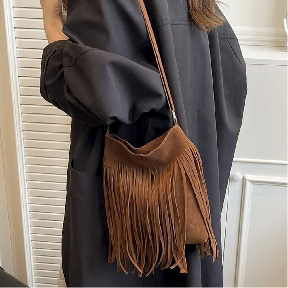 Fashion Suede Fringe Crossbody - Bucket Bag Suede ulasan dan harga