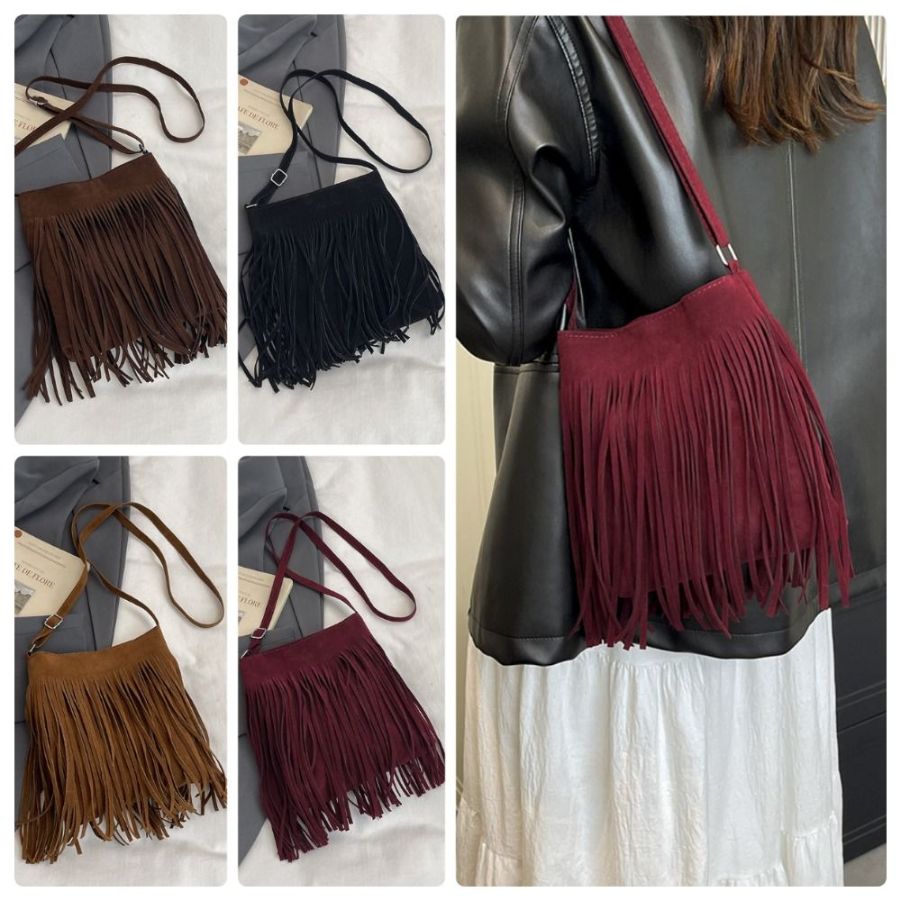 Fashion Suede Fringe Crossbody - Bucket Bag Suede ulasan dan harga