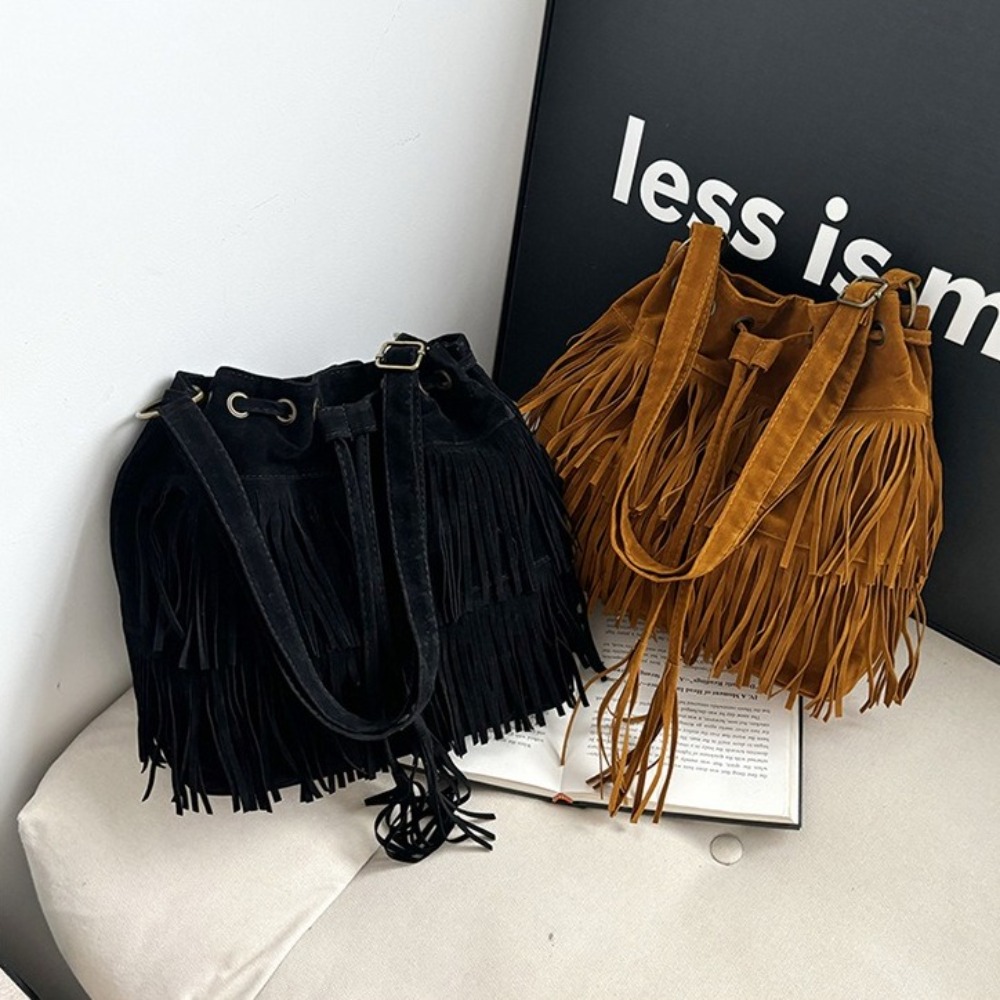 Korean Style Tassel Shoulder B - Bucket Bag Suede ulasan dan harga