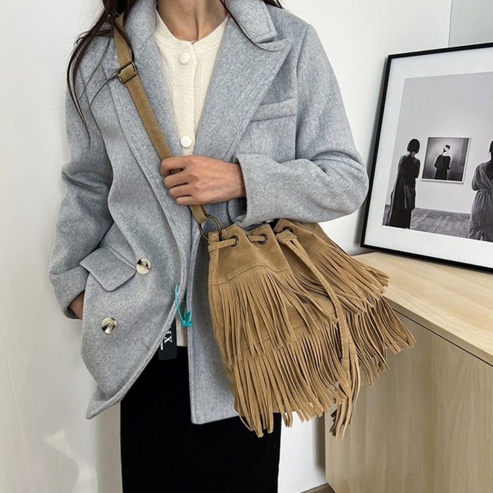 Korean Style Tassel Shoulder B - Bucket Bag Suede ulasan dan harga