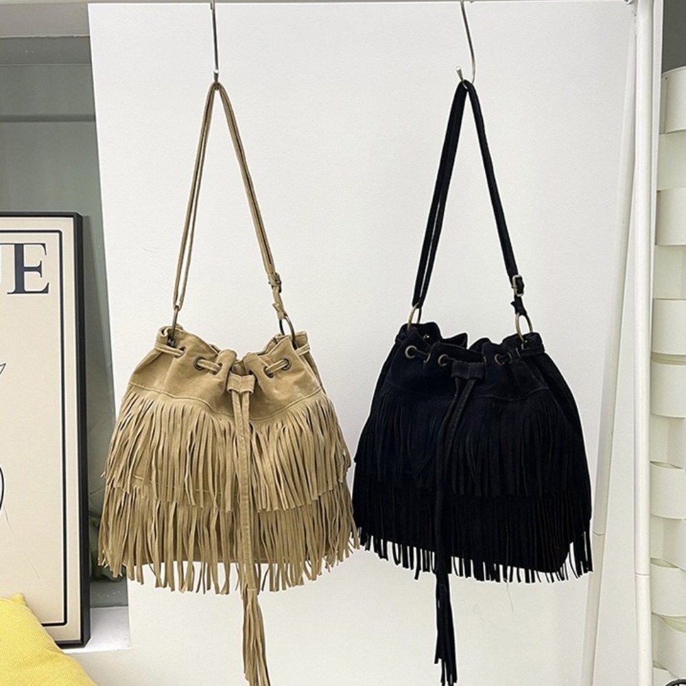 Korean Style Tassel Shoulder B - Bucket Bag Suede ulasan dan harga