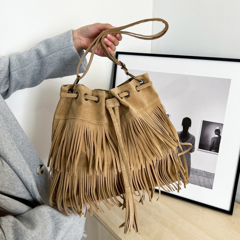 Korean Style Tassel Shoulder B - Bucket Bag Suede ulasan dan harga