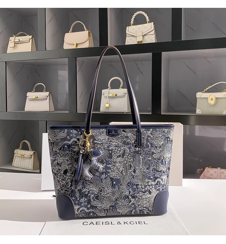 Large Capacity Blue Color Embr - Bucket Bag Suede ulasan dan harga