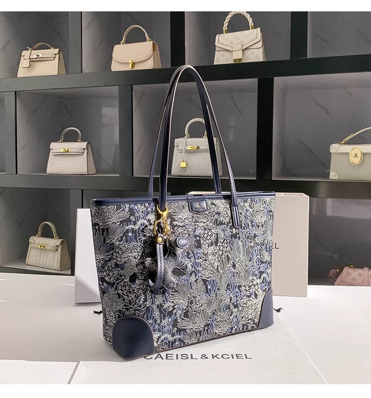 Large Capacity Blue Color Embr - Bucket Bag Suede ulasan dan harga