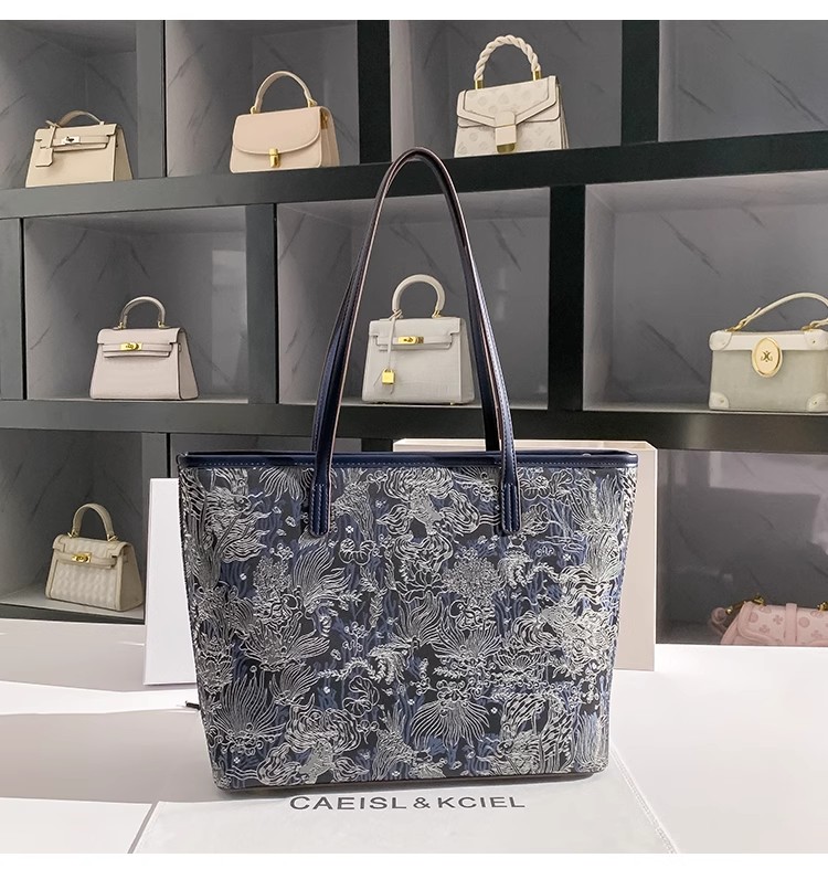 Large Capacity Blue Color Embr - Bucket Bag Suede ulasan dan harga