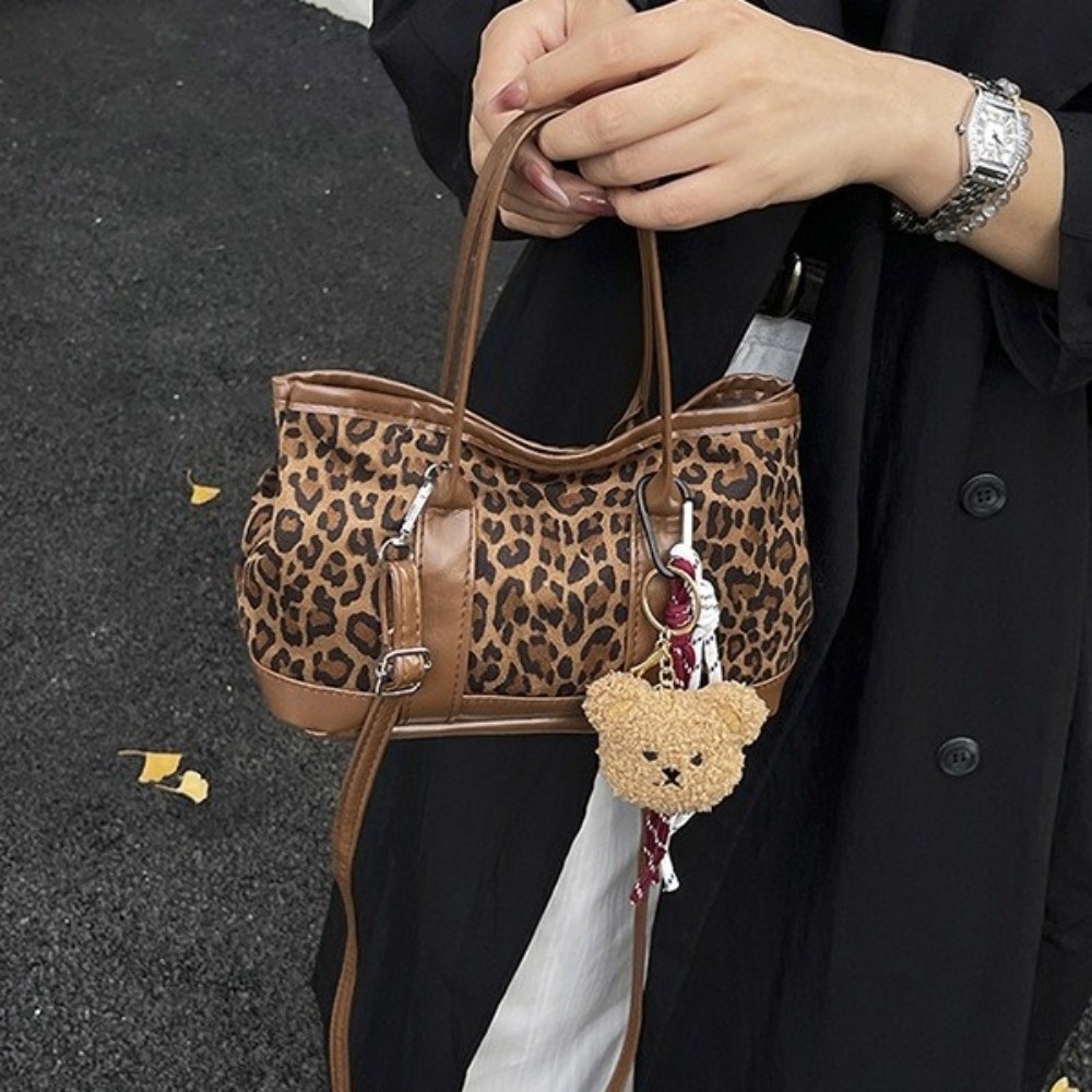 Retro Leopard Print Crossbody  - Bucket Bag Suede ulasan dan harga