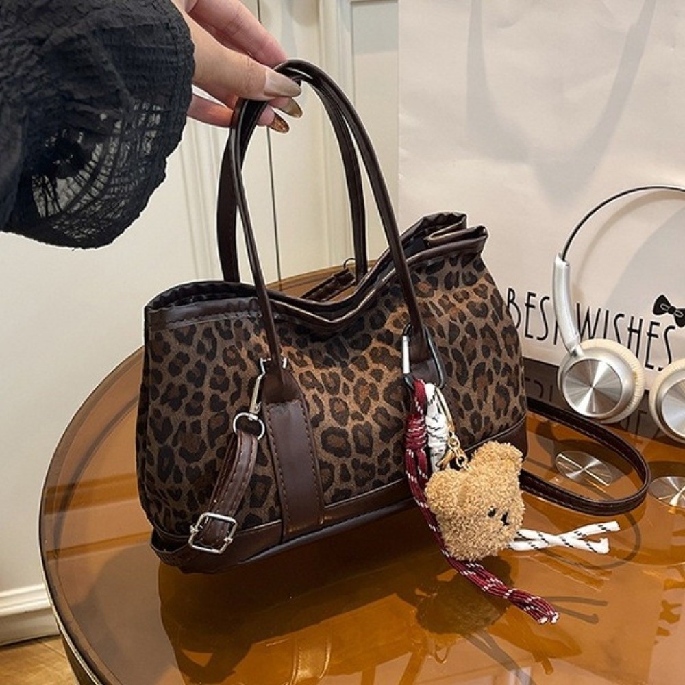 Retro Leopard Print Crossbody  - Bucket Bag Suede ulasan dan harga